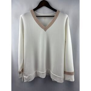 Women’s Belle by Kim Gravel Large Cream V-Neck Long Sleeve